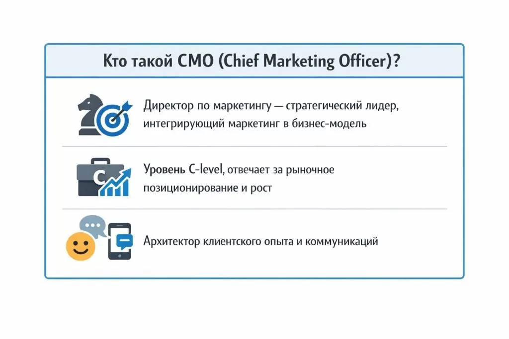 Инфографика с определением CMO и ключевыми обязанностями.