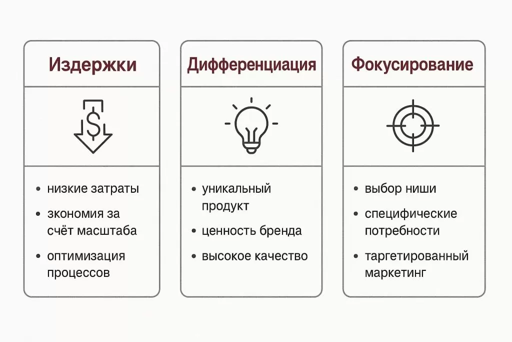 Конкурентные стратегии: издержки, дифференциация, фокусирование. Конкурентные стратегии: издержки, дифференциация, фокусирование.