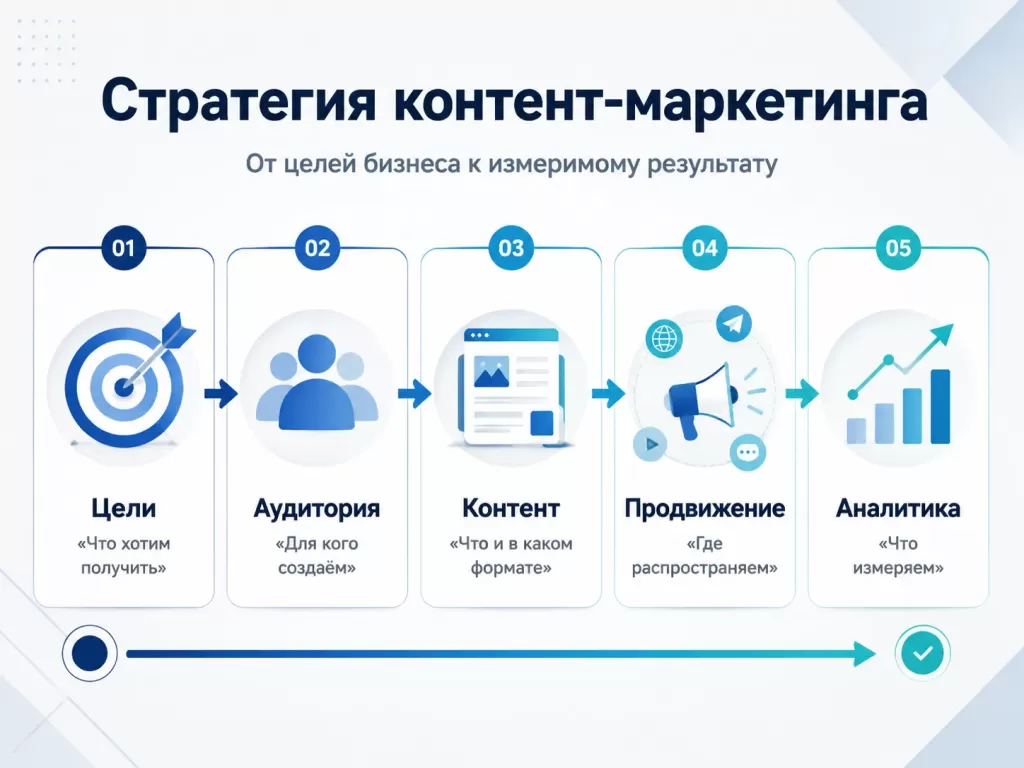 Стратегия контент-маркетинга: цели, аудитория, контент, продвижение и аналитика