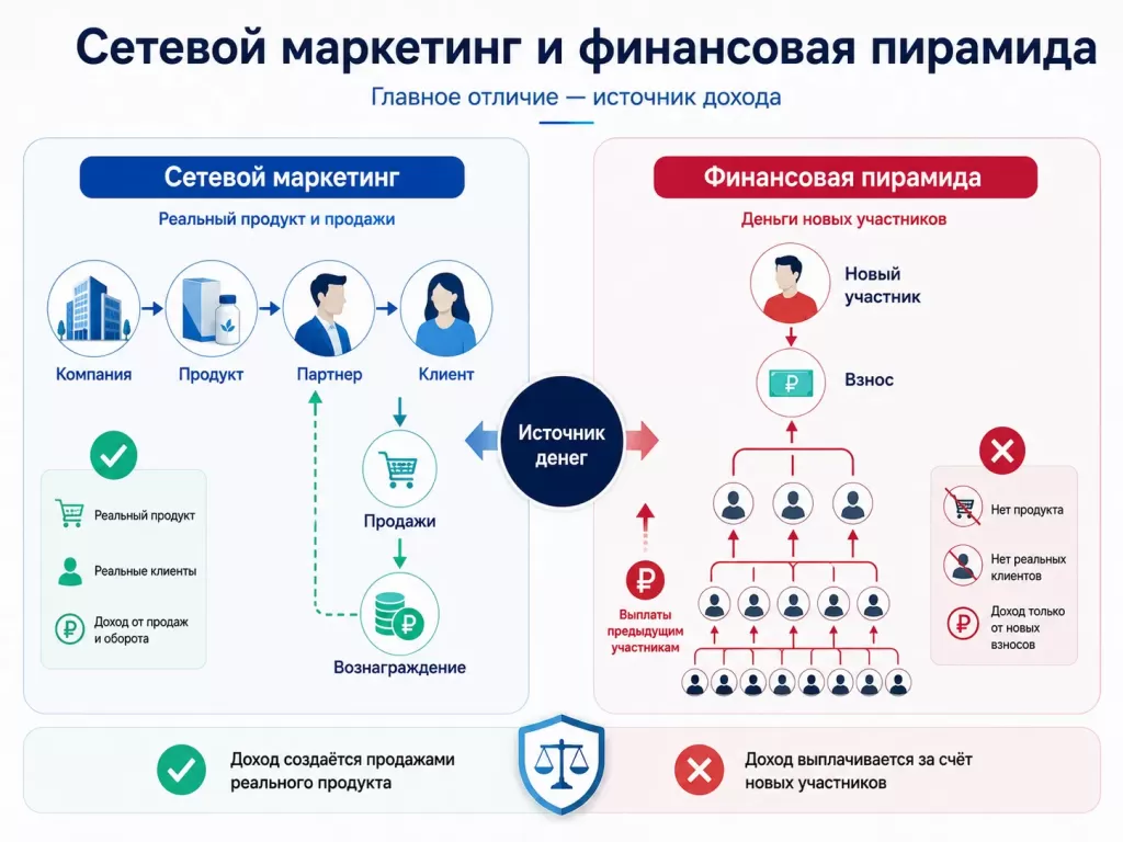 Сетевой маркетинг и финансовая пирамида: сравнение источников дохода и принципов работы