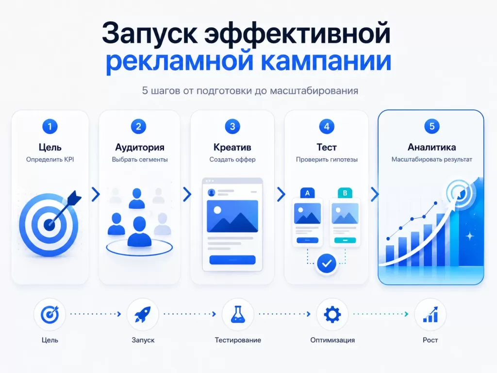 Запуск таргетированной рекламы: цель, аудитория, креатив, тестирование и аналитика