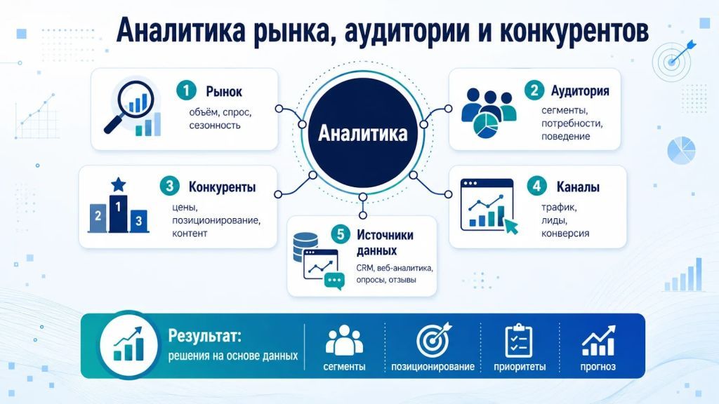 Аналитика рынка, аудитории и конкурентов для решений на основе данных.