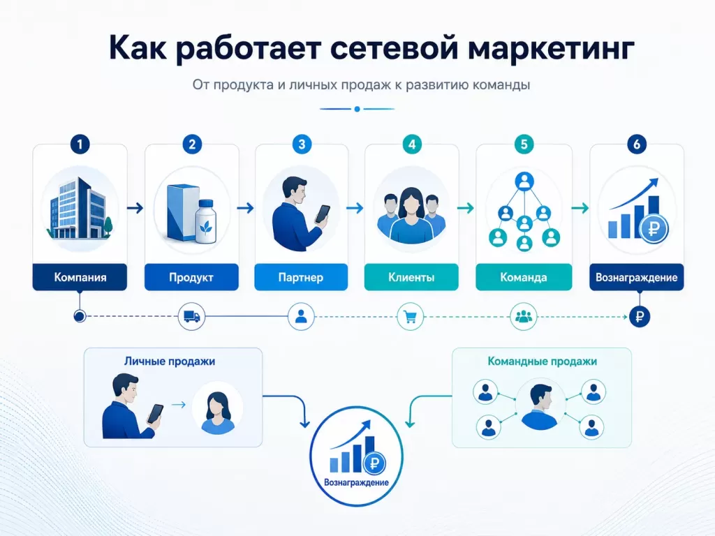 Как работает сетевой маркетинг: продукт, продажи, партнеры, команда и вознаграждение