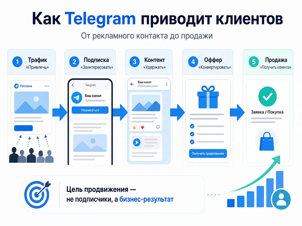 Воронка продвижения Telegram-канала: от привлечения подписчика до продажи