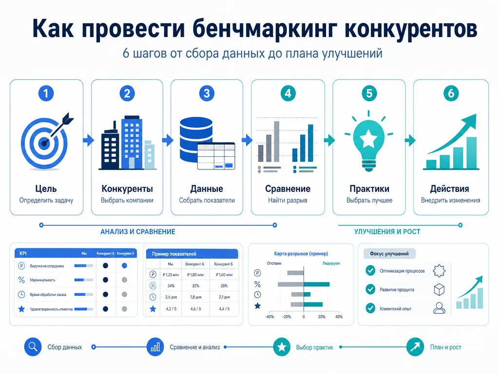 Как провести бенчмаркинг конкурентов: 6 шагов от цели до внедрения