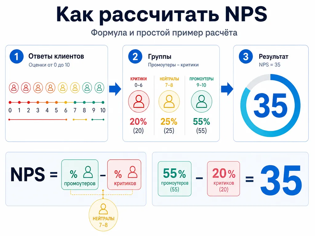 Формула NPS и пример расчёта индекса лояльности клиентов