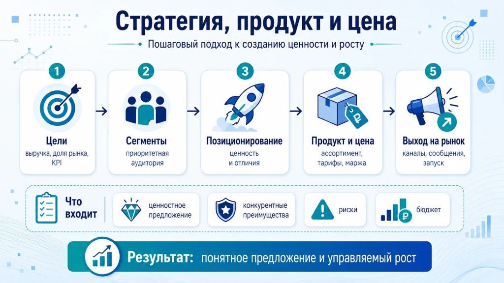 Стратегия, продукт и цена: путь от целей и сегментов к выходу на рынок.